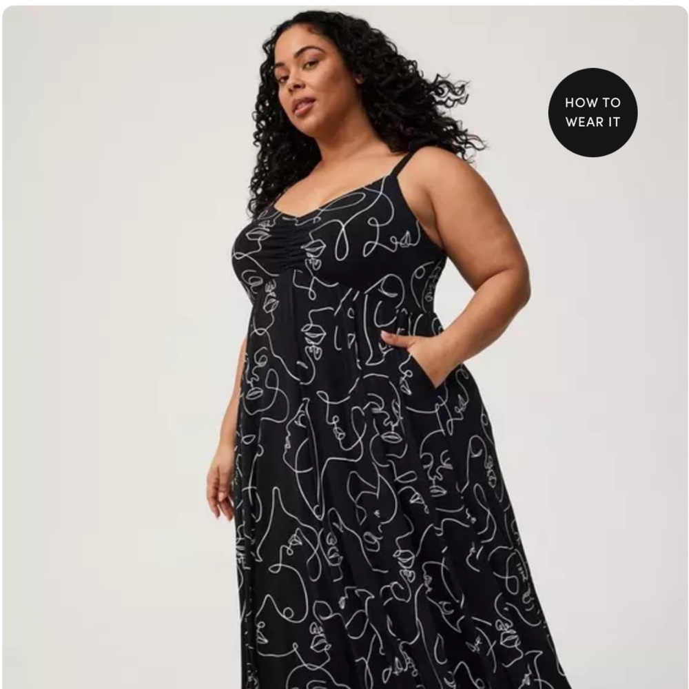 Torrid Black and White Chemise with Artistic Floral Design
